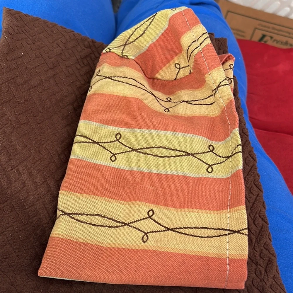 Two brown armchair covers and one striped a chair arm cover MASON ARM PROTECTORS